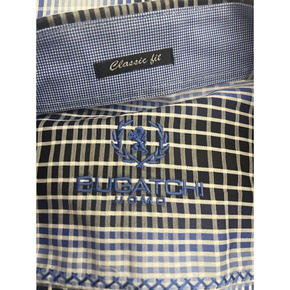 Bugatchi Blue Striped Plaid Long Sleeve Shirt Size XL - Picture 9 of 12